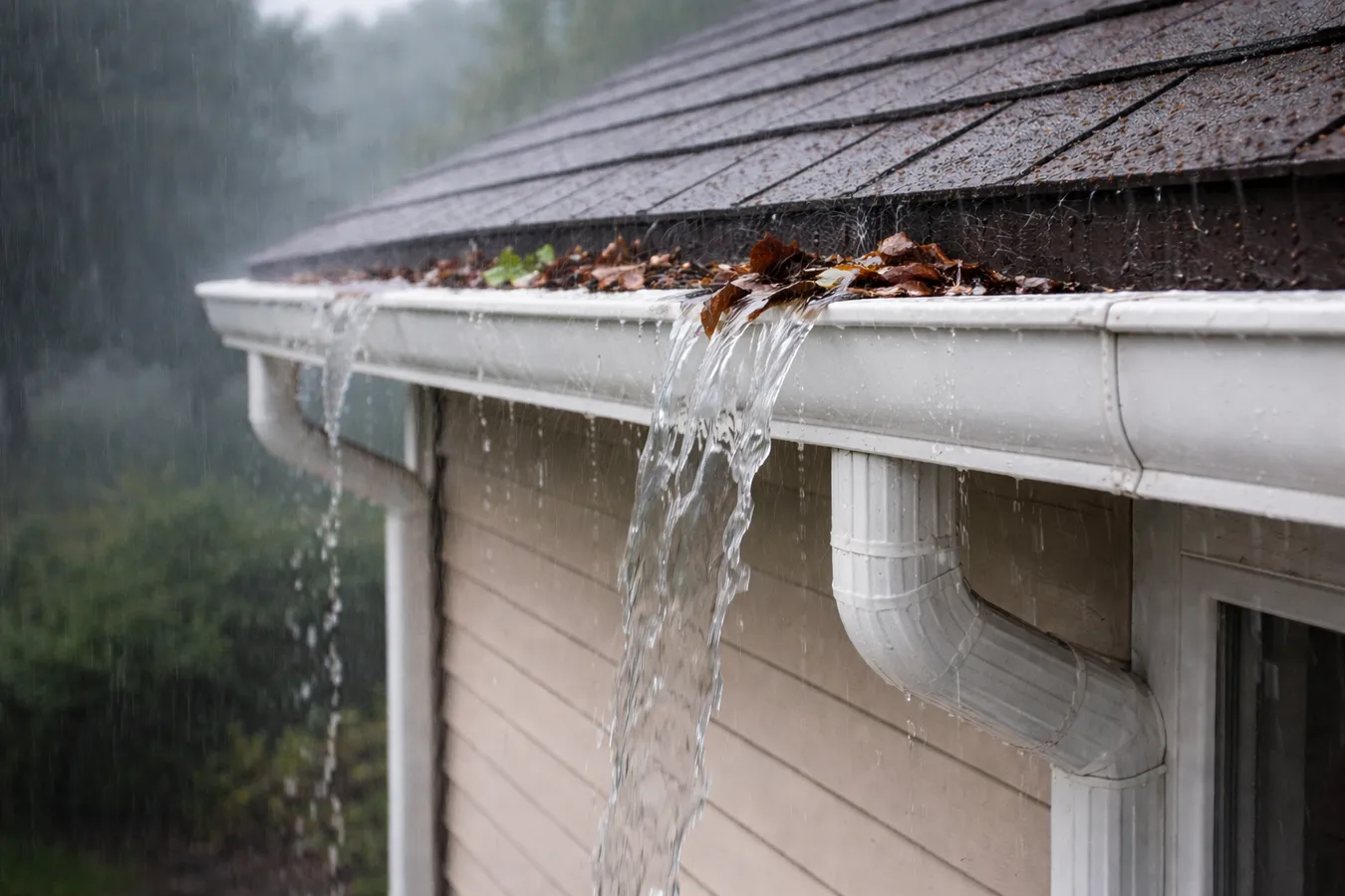 Crew installing seamless aluminum gutters on a Twin Cities home in spring