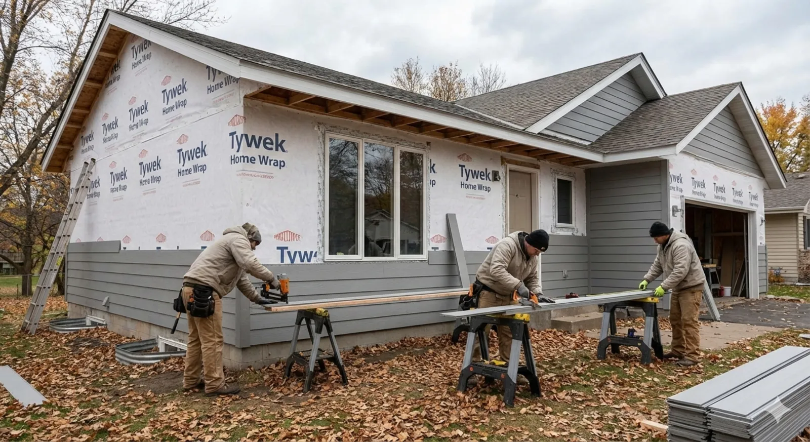 Crew installing fiber cement siding on a Twin Cities home during a residential exterior renovation